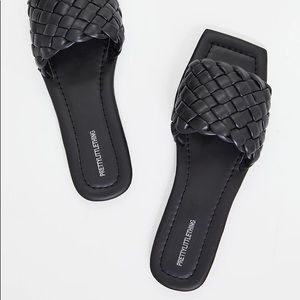 Real Leather Square Toe Basket Weave Mule Sandals